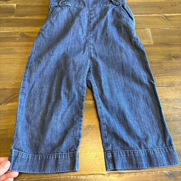 GAP Denim Chambray Ruffle Jumpsuit Straight Wide Leg Toddler 3T Blue Sleeveless - Picture 2 of 6